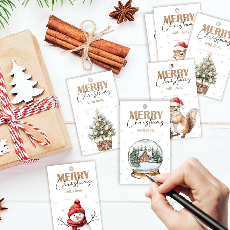 HandEasy 40 Pcs Christmas Gift Tags, 2.1"×3.5" Merry Christmas Tree Paper Tags with String, Hanging Presents Label Wrapping for Party Favor Decorations, 4 Styles - A03 - Image 3